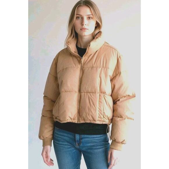 Hollister Ultimate Puffer Cropped Jacket XXL Camel Tan Windproof Packable Gorp - Picture 6 of 16